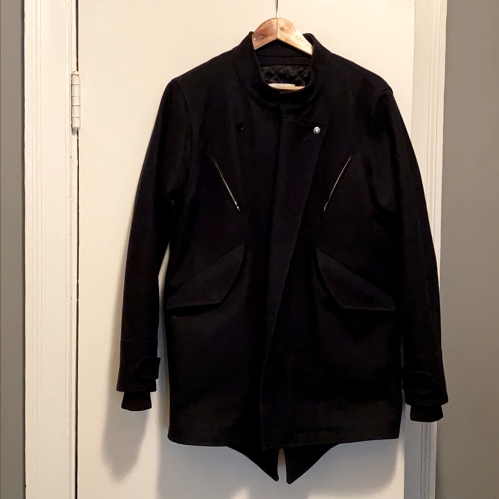 Sandro Paris Unique Navy Wool Parka with Zippers